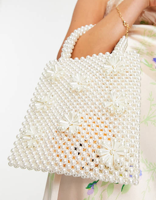 Reclaimed Vintage inspired limited edition bead bag in pearl ASOS