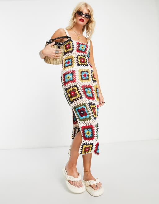 Reclaimed Vintage inspired limited edition crochet midi dress in white