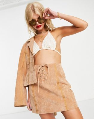 Reclaimed Vintage inspired limited edition suede mini skirt with stitch detail