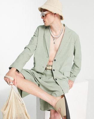 Reclaimed Vintage inspired limited edition textured blazer in green - ASOS Price Checker