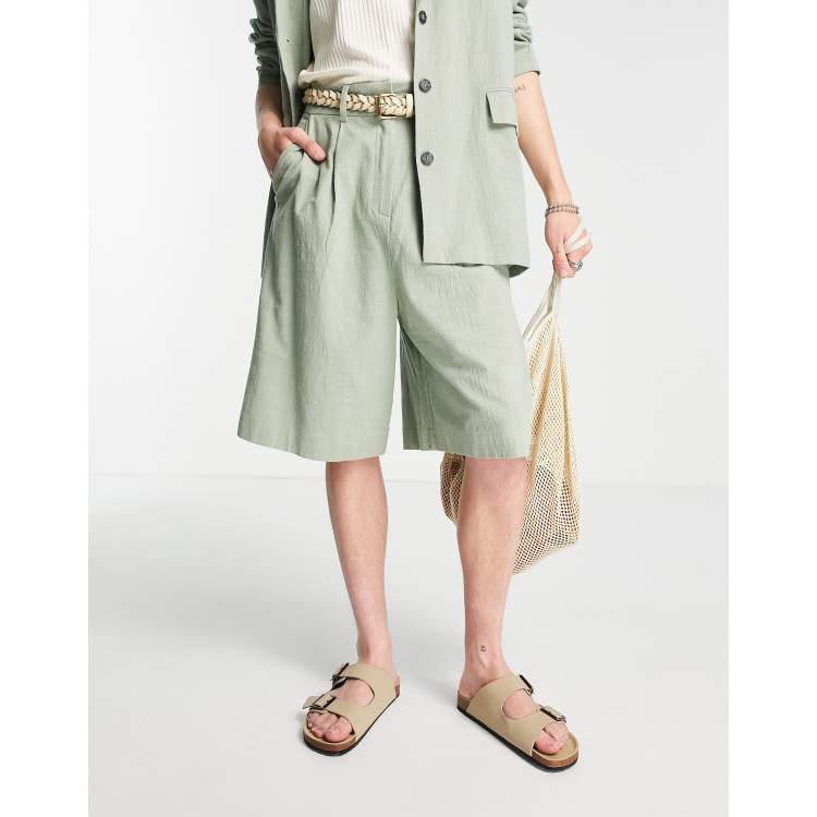 Reclaimed Vintage Inspired limited edition textured oversized tailored bermuda shorts in green