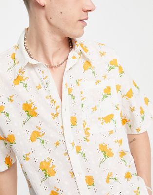 Reclaimed Vintage inspired limited edition unisex broderie oxford shirt in floral print