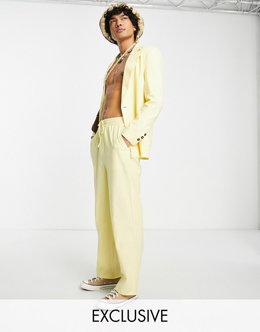 Reclaimed Vintage Inspired Linen Look Pants In Yellow