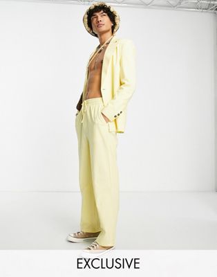 Reclaimed Vintage inspired linen look trouser in yellow