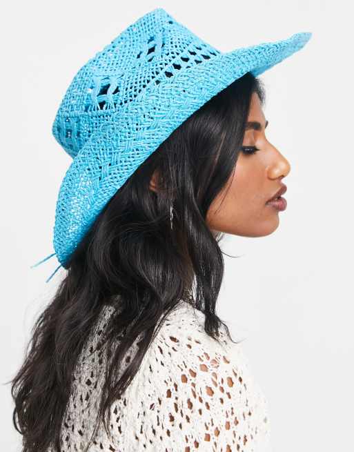 Reclaimed Vintage Inspired – Ljusblå cowboyhatt i stråmaterial
