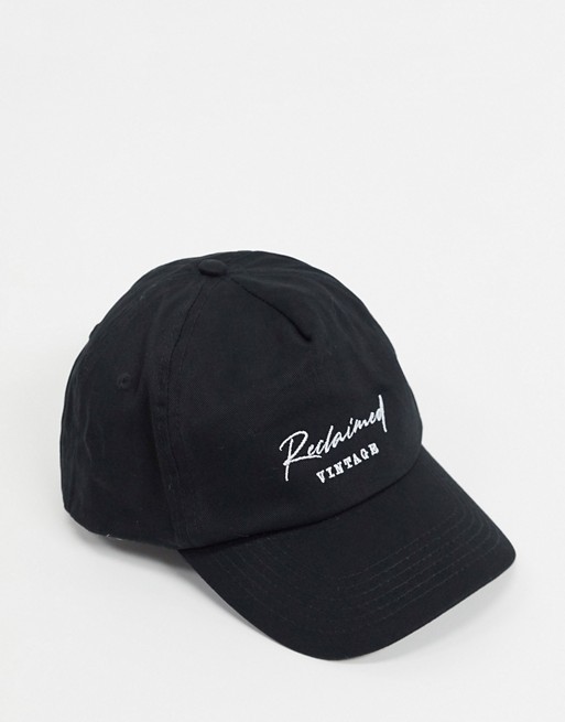 Reclaimed Vintage inspired logo embroidery cap in black