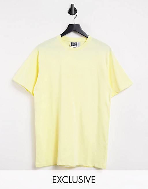 Exclusives Reclaimed Vintage inspired logo t-shirt in washed yellow 