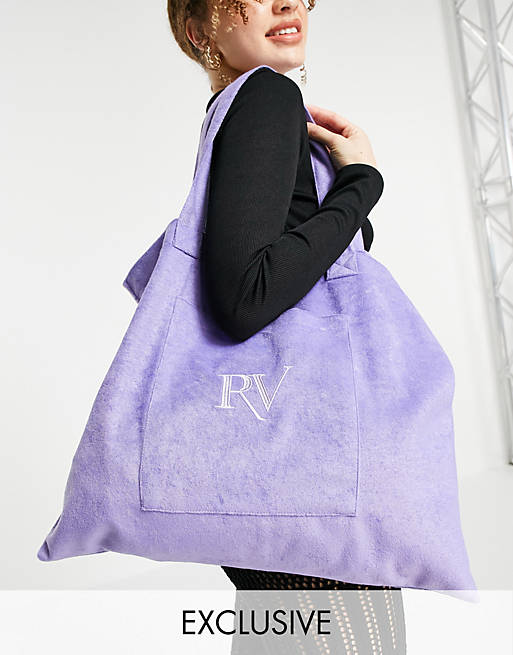 Reclaimed Vintage inspired logo tote bag in lilac towelling