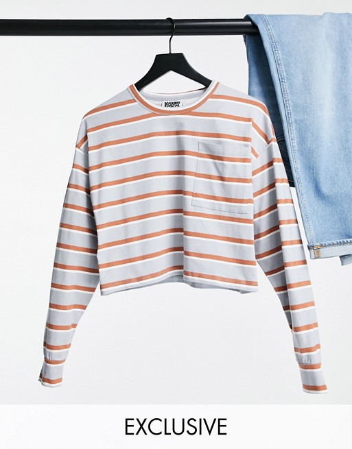 Reclaimed Vintage inspired long sleeve cropped pocket t-shirt in stripe
