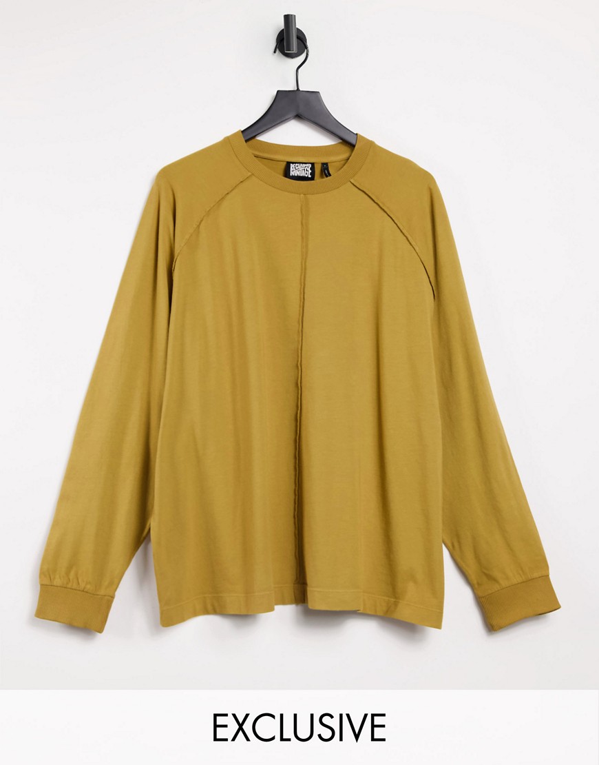 Reclaimed Vintage inspired long sleeve raglan seam detail t-shirt-Yellow