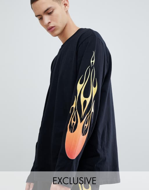 Reclaimed Vintage Inspired Long Sleeve T-Shirt With Flame Print