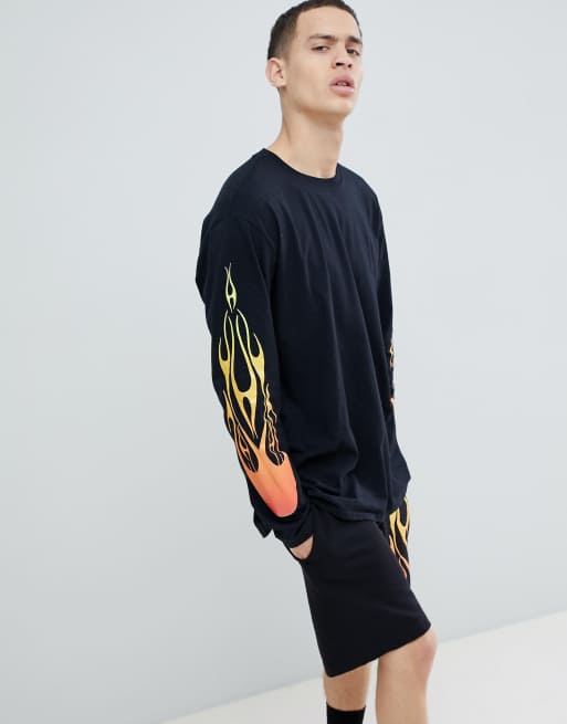 Reclaimed Vintage Inspired Long Sleeve T Shirt With Flame Print