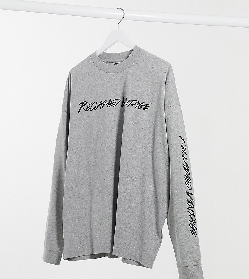 Reclaimed Vintage inspired long sleeve t-shirt with logo in gray marl-Grey