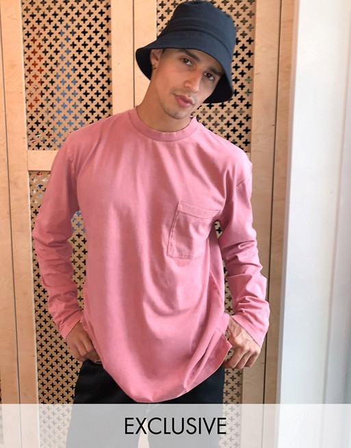 Reclaimed Vintage inspired long sleeve t shirt with pocket detail in pink