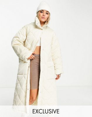 Reclaimed Vintage inspired longline oversized puffer jacket in off white