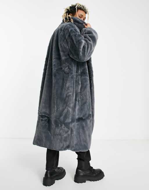 Reclaimed Vintage Inspired – Longline-Unisex-Mantel aus Kunstpelz, 2 von 4