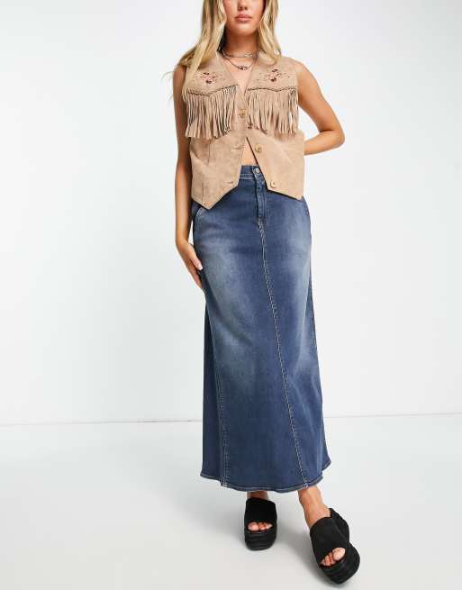 Long denim on sale skirt vintage