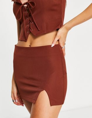 Reclaimed Vintage inspired low rise mini skirt in brown - ASOS Price Checker