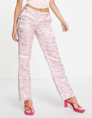 Reclaimed Vintage Inspired - Lyserøde bukser i satin-jacquard - Del af sæt