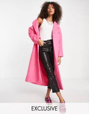 Reclaimed Vintage inspired longline duster coat in bright pink - ASOS Price Checker