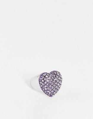 Reclaimed Vintage inspired mega heart ring with crystals in lilac