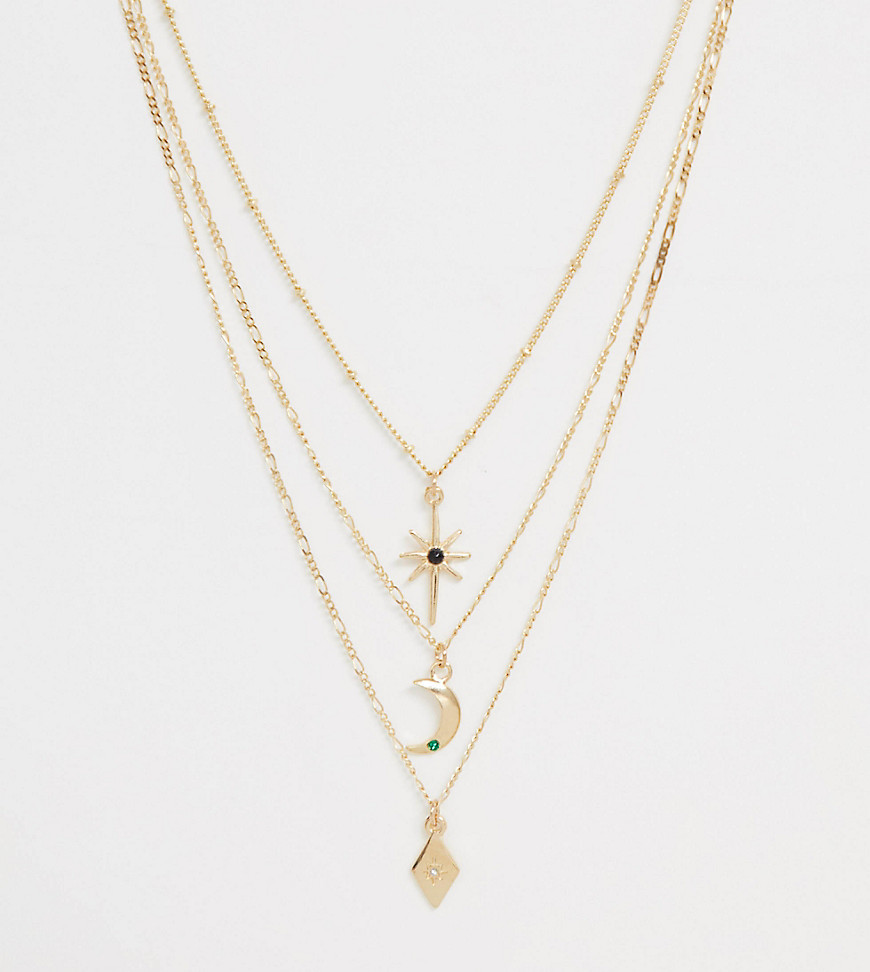 Reclaimed Vintage – Inspired – Mehrreihige Halskette mit Stern- und Mondanhängern-Gold