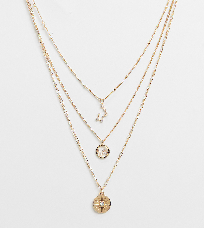 Reclaimed Vintage – Inspired – Mehrreihige Halskette mit Sternbildern-Gold