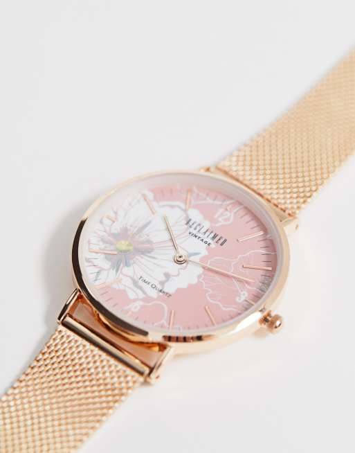 Reclaimed Vintage Inspired Mesh Armbanduhr mit floralem Design in Rosegold exklusiv bei ASOS ASOS