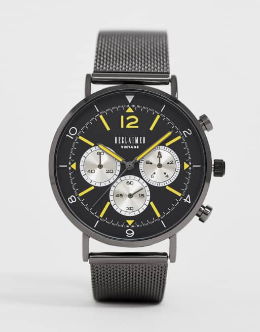 Reclaimed Vintage Inspired Mesh horloge in zwart exclusief bij