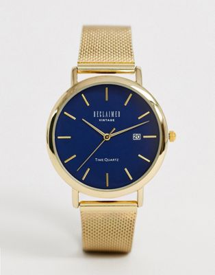 Reclaimed Vintage Inspired - Mesh horloge met datum in goud, exclusief bij ASOS
