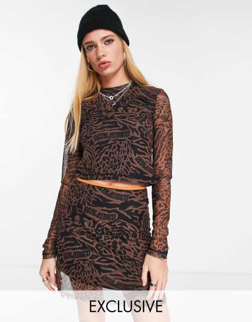 Leopard print mesh mini skirt discount