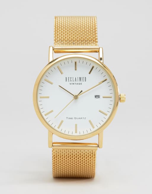 Reclaimed Vintage Inspired mesh strap watch in gold exclusive to ASOS