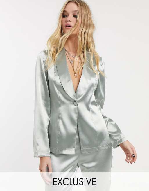 Reclaimed Vintage Inspired - Metallic blazer colbert in zilver