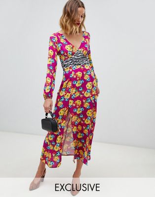 Reclaimed Vintage inspired - Midaxi-jurk met bloemenprint-Bruin