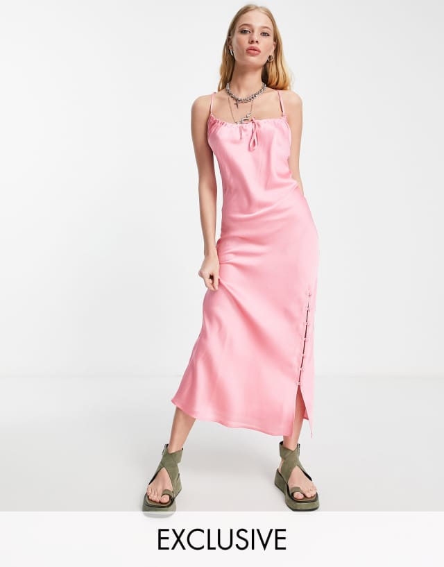 Reclaimed Vintage inspired midi cami dress in plain pink