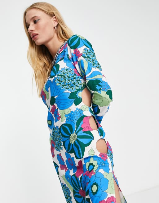 Reclaimed Vintage Inspired midi dress with cut out sides in print