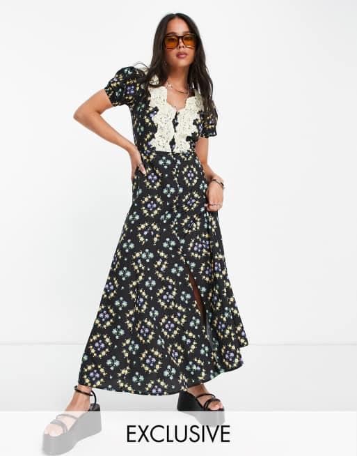 Reclaimed Vintage – Inspired – Midi-Freizeitkleid mit Spitzendetail