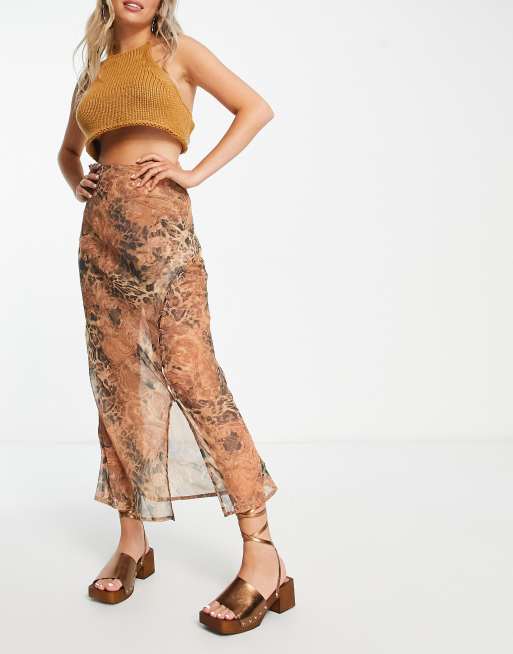 Leopard print midi skirt vintage top