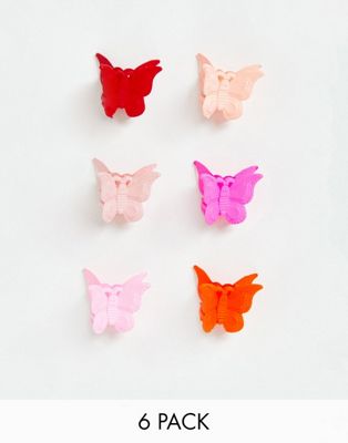 Reclaimed Vintage inspired mini butterfly clip multipack in pink tones