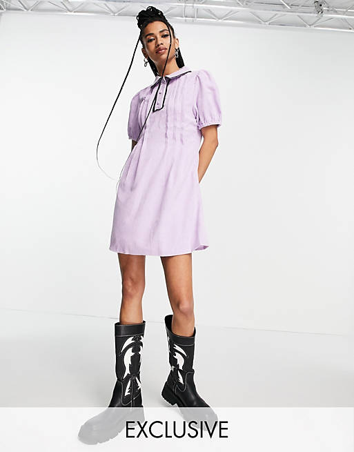 Reclaimed Vintage Inspired mini dress in cord in lilac 