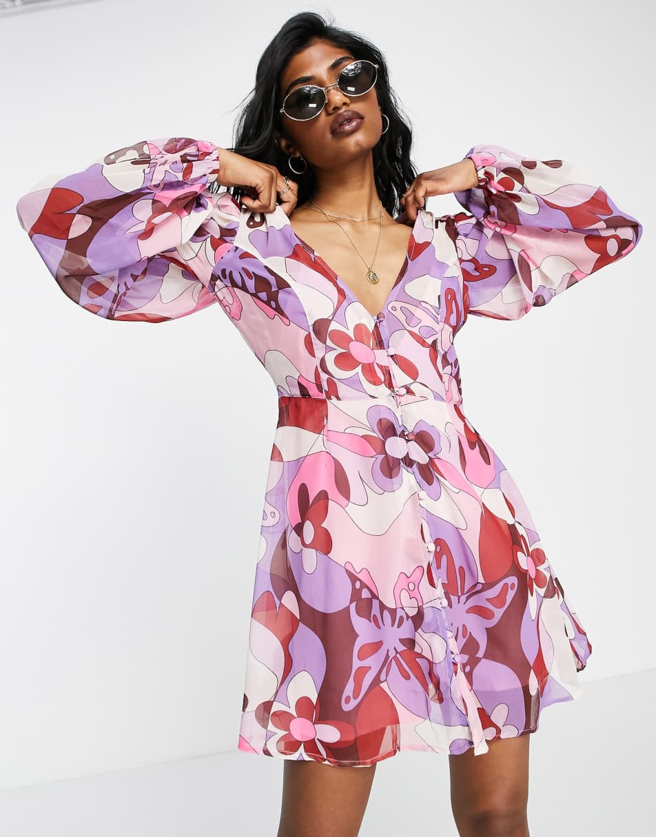 Reclaimed Vintage inspired mini dress in swirl print