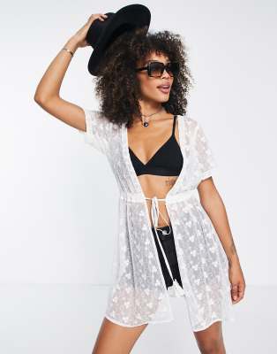 Reclaimed Vintage Inspired Mini Embroidered Beach Dress-white