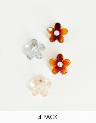 Reclaimed Vintage inspired mini flower hair clip multipack in brown