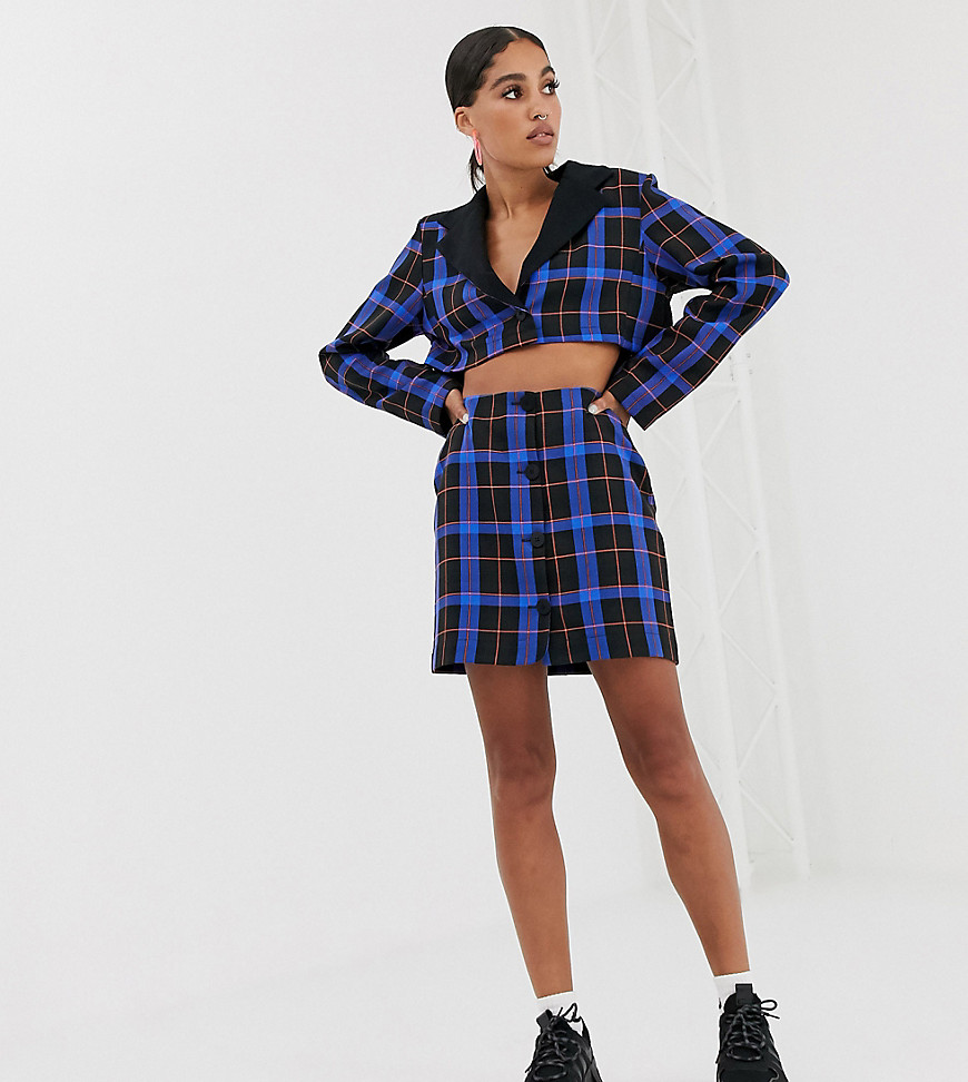 Reclaimed Vintage inspired mini skirt co-ord in bold check-Blue