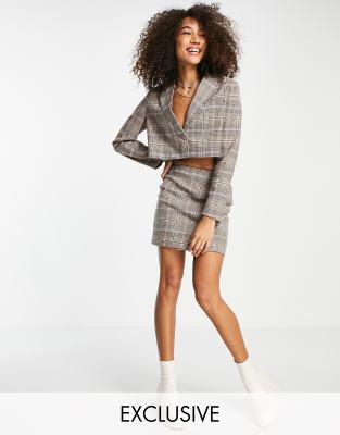 Reclaimed Vintage inspired mini skirt in neutral check  - ASOS Price Checker