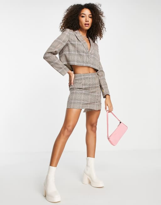 Reclaimed Vintage inspired mini skirt in neutral check | ASOS