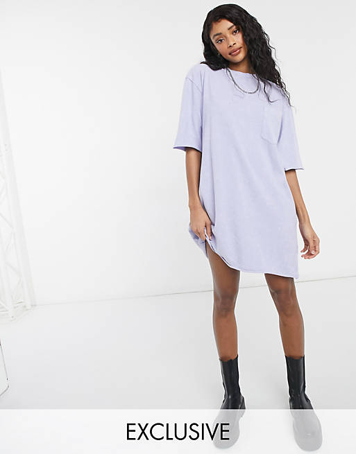 Reclaimed Vintage inspired mini t shirt dress with pocket in washed lilac