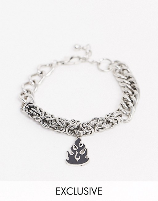 Reclaimed Vintage inspired mixed chain bracelet with flame charm exclusive to ASOS