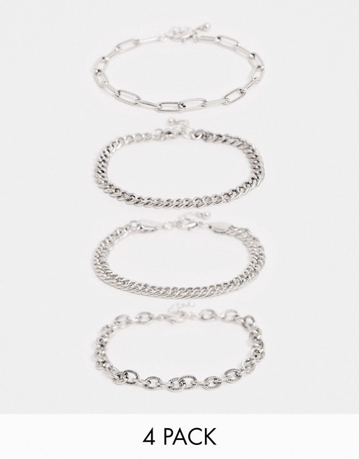 Reclaimed Vintage inspired mixed chain bracelets in silver