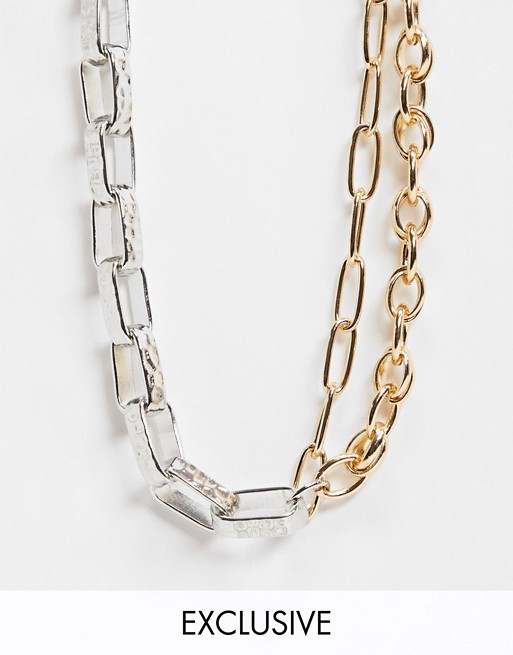 Reclaimed Vintage inspired mixed metal chain necklace in silver and gold